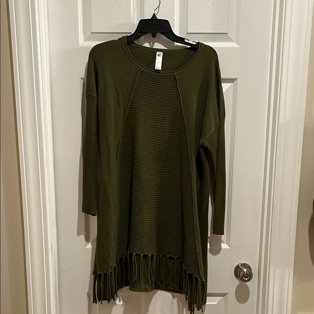 Heathmoor Olive Sweater with Fringe front